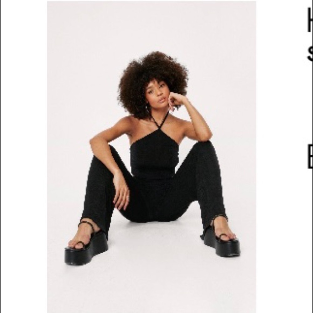 NASTY GAL BLACK HALTER PANT SET